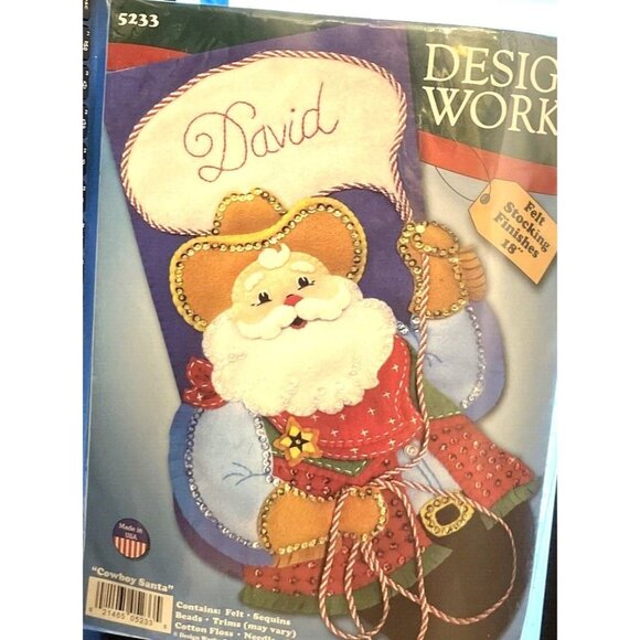 Design Works Cowboy Santa  18" Christmas Felt Stocking Kit #5233 Sealed USA NEW - Picture 4 of 7